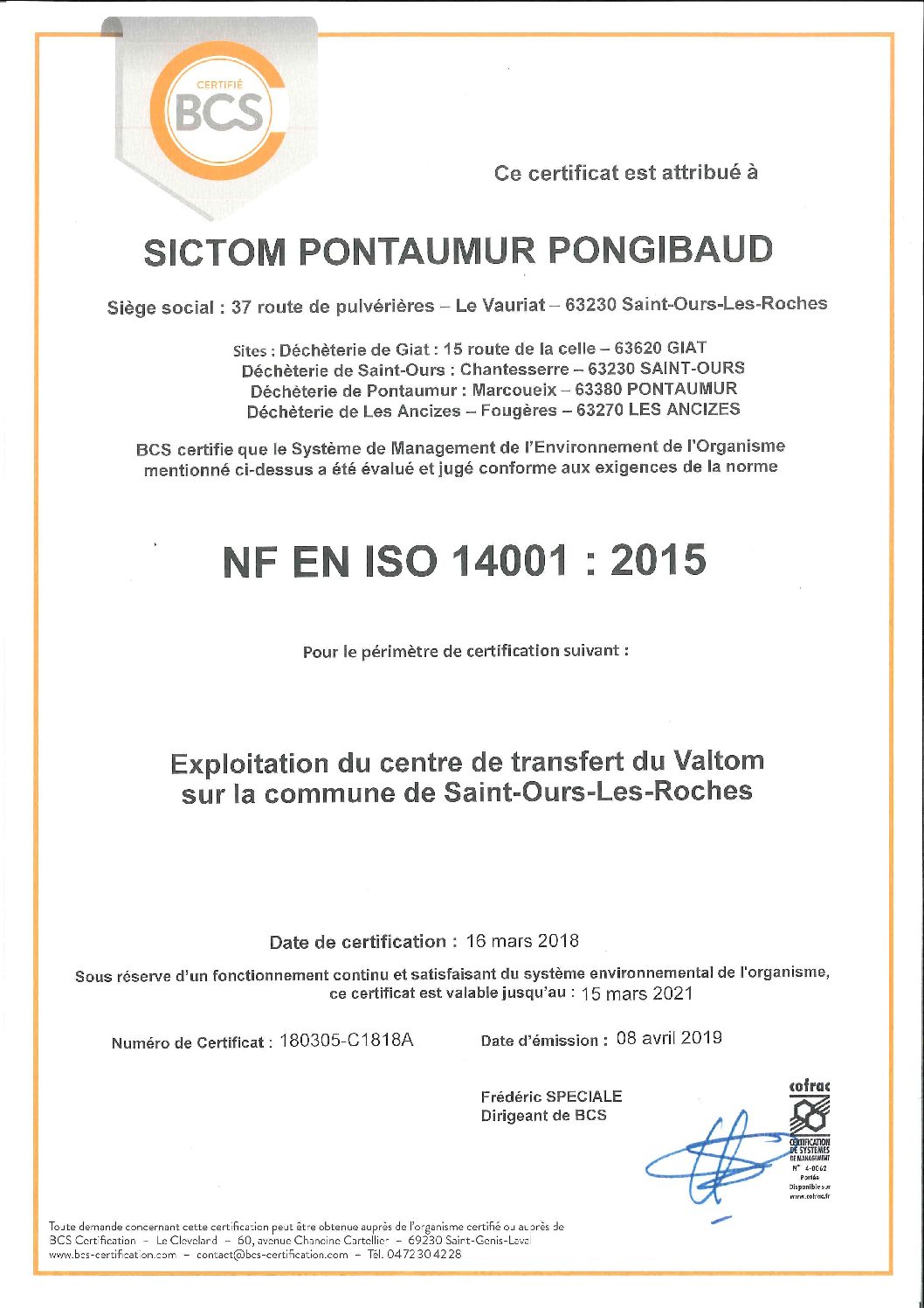 Certification ISO 14 001