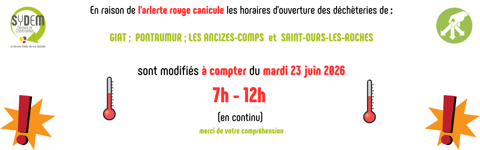 FERMETURE EXCEPTIONNELLE DES DECHETERIES